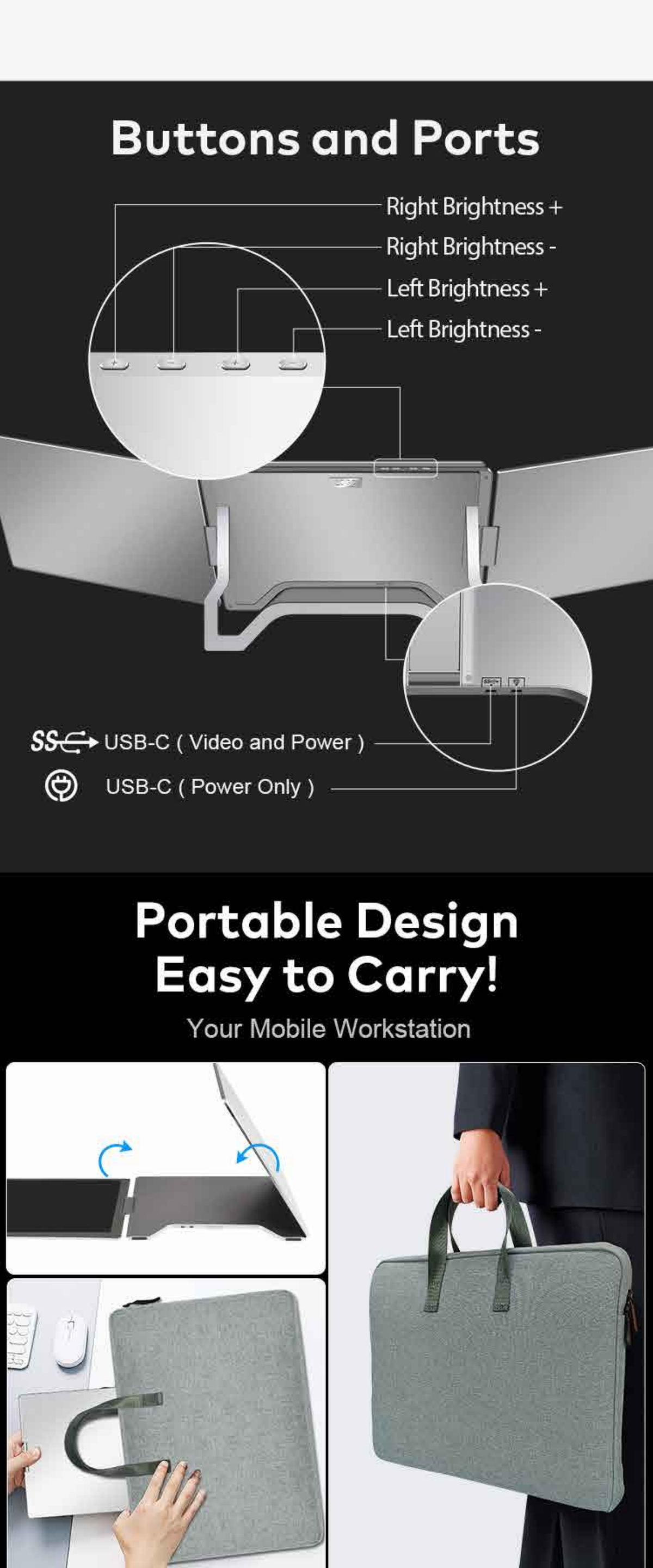Écran triple portable S688 Pro, double extension 14″ IPS